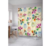 Штора (занавеска) для ванной JoyArty "Цветные совы и цветы" из сатена, 180х200 см с крючками, sc_30031
