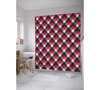 Штора (занавеска) для ванной JoyArty "Красно-синяя клетка" из сатена, 180х200 см с крючками, sc_31077