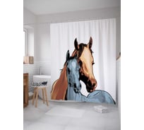 Штора (занавеска) для ванной JoyArty "Две лошади" из сатена, 180х200 см с крючками, sc_30038