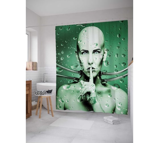 Штора (занавеска) для ванной JoyArty "Девушка молчит" из сатена, 180х200 см с крючками, sc_30202 1