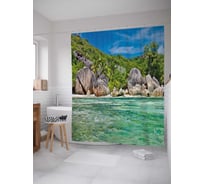 Штора (занавеска) для ванной JoyArty "Райский вид" из сатена, 180х200 см с крючками, sc_30061