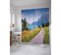 Штора (занавеска) для ванной JoyArty "Тропа в горы" из сатена, 180х200 см с крючками, sc_31262