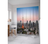 Штора (занавеска) для ванной JoyArty "Вечерний вид на Париж" из сатена, 180х200 см с крючками, sc_30227