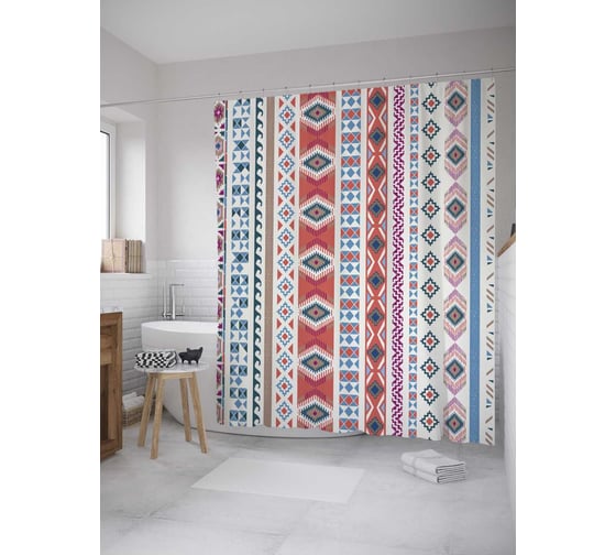 Штора (занавеска) для ванной JoyArty "Этнические мотивы" из сатена, 180х200 см с крючками, sc_31355 1