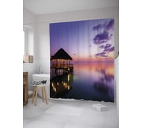 Штора (занавеска) для ванной JoyArty "Отдых на причале" из сатена, 180х200 см с крючками, sc_31559