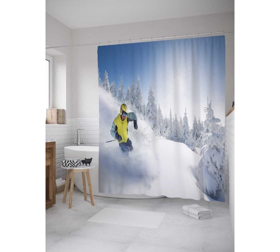 Штора (занавеска) для ванной JoyArty "Скользящий в снегу лыжник" из сатена, 180х200 см с крючками, sc_31231 1