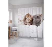 Штора (занавеска) для ванной JoyArty "Милые кошечки" из сатена, 180х200 см с крючками, sc_30106