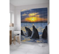 Штора (занавеска) для ванной JoyArty "Дельфины на рассвете" из сатена, 180х200 см с крючками, sc_31163