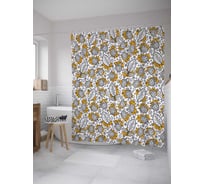 Штора (занавеска) для ванной JoyArty "Листья и ягоды" из сатена, 180х200 см с крючками, sc_31292