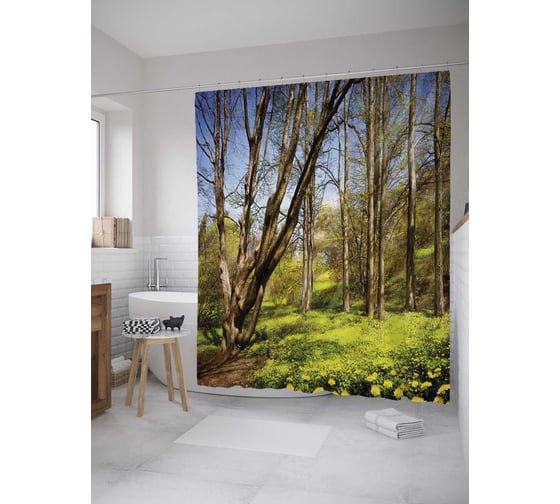 Штора (занавеска) для ванной JoyArty "Весенняя свежесть" из сатена, 180х200 см с крючками, sc_31596 1