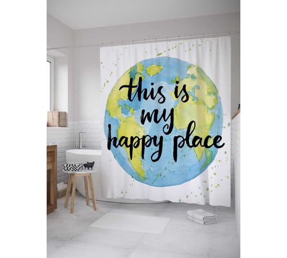 Штора (занавеска) для ванной JoyArty "Это мое счастливое место" из сатена, 180х200 см с крючками, sc_31306 1
