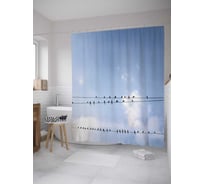 Штора (занавеска) для ванной JoyArty "Ласточки на проводах" из сатена, 180х200 см с крючками, sc_31654