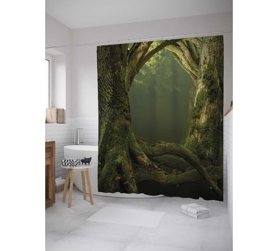 Штора (занавеска) для ванной JoyArty "Сказочные гиганты" из сатена, 180х200 см с крючками, sc_31576 1