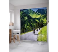 Штора (занавеска) для ванной JoyArty "Гонка мотоциклистов" из сатена, 180х200 см с крючками, sc_30232