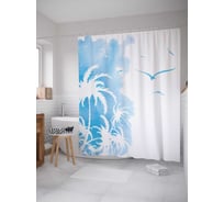 Штора (занавеска) для ванной JoyArty "Белые пальмы" из сатена, 180х200 см с крючками, sc_30041