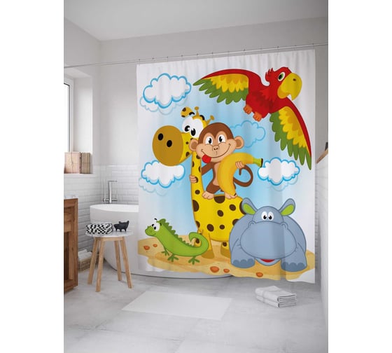 Штора (занавеска) для ванной JoyArty "Мультяшная команда" из сатена, 180х200 см с крючками, sc_31605 1