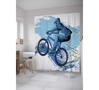 Штора (занавеска) для ванной JoyArty "Велосипедист в горах" из сатена, 180х200 см с крючками, sc_31662