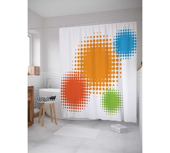 Штора (занавеска) для ванной JoyArty "Разноцветные круги" из сатена, 180х200 см с крючками, sc_30065 1