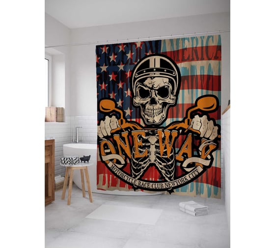 Штора (занавеска) для ванной JoyArty "Флаг пиратов" из сатена, 180х200 см с крючками, sc_30272 1