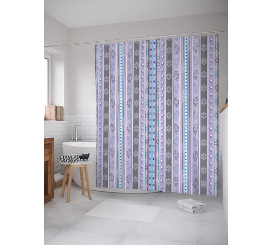 Штора (занавеска) для ванной JoyArty "Волнообразные полосы" из сатена, 180х200 см с крючками, sc_31194 1