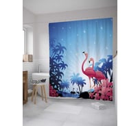 Штора (занавеска) для ванной JoyArty "Пара фламинго на рассвете" из сатена, 180х200 см с крючками, sc_31382