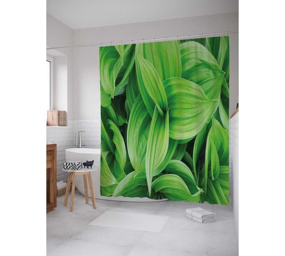 Штора (занавеска) для ванной JoyArty "Тропический росток" из сатена, 180х200 см с крючками, sc_38880 1