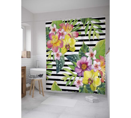 Штора (занавеска) для ванной JoyArty "Весенние букеты" из сатена, 180х200 см с крючками, sc_32299 1