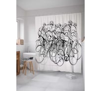 Штора (занавеска) для ванной JoyArty "Заезд велосипедистов" из сатена, 180х200 см с крючками, sc_30294