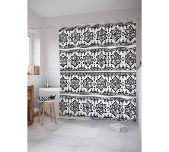 Штора (занавеска) для ванной JoyArty "Ряды монохромных снежинок" из сатена, 180х200 см с крючками, sc_30410 1