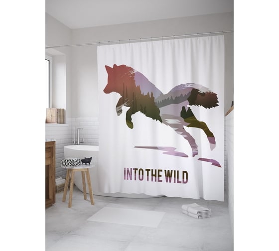 Штора (занавеска) для ванной JoyArty "Дикий лис" из сатена, 180х200 см с крючками, sc_39219 1