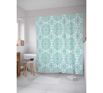 Штора (занавеска) для ванной JoyArty "Мятный орнамент" из сатена, 180х200 см с крючками, sc_30317
