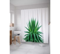 Штора (занавеска) для ванной JoyArty "Алоэ осистое" из сатена, 180х200 см с крючками, sc_38883