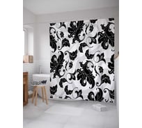 Штора (занавеска) для ванной JoyArty "Черные завитки" из сатена, 180х200 см с крючками, sc_30500