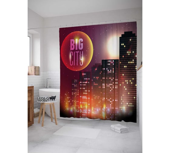 Штора (занавеска) для ванной JoyArty "Большой город" из сатена, 180х200 см с крючками, sc_30490 1