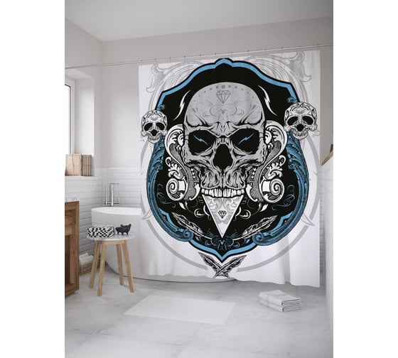 Штора (занавеска) для ванной JoyArty "Пиратский череп" из сатена, 180х200 см с крючками, sc_32552 1