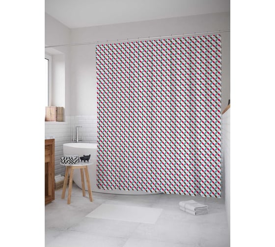 Штора (занавеска) для ванной JoyArty "Серая клетка" из сатена, 180х200 см с крючками, sc_30544 1