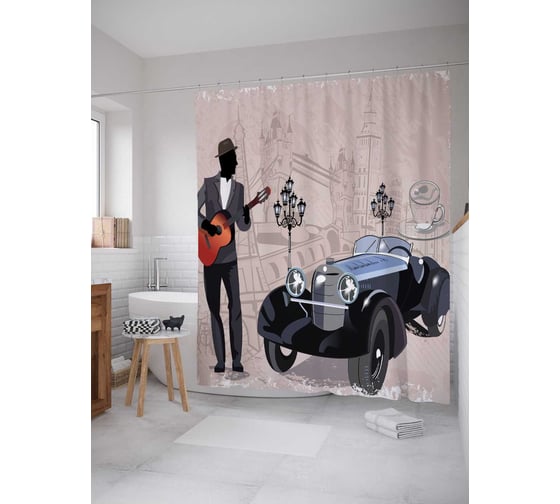 Штора (занавеска) для ванной JoyArty "Время играть" из сатена, 180х200 см с крючками, sc_30452 1