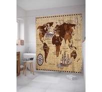 Штора (занавеска) для ванной JoyArty "Старинная карта" из сатена, 180х200 см с крючками, sc_30398