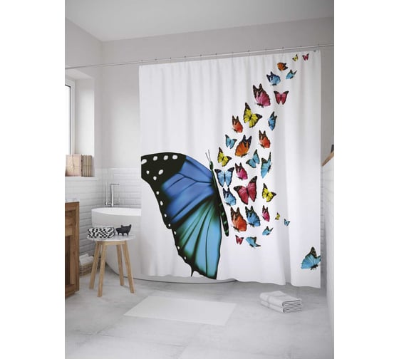 Штора (занавеска) для ванной JoyArty "Разлетающееся крылышко" из сатена, 180х200 см с крючками, sc_32538 1