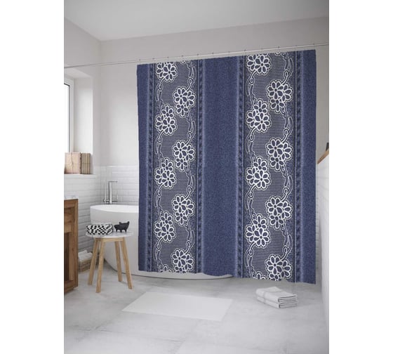 Штора (занавеска) для ванной JoyArty "Кружева на джинсах" из сатена, 180х200 см с крючками, sc_32456