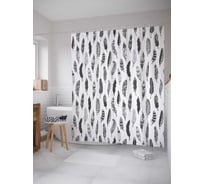 Штора (занавеска) для ванной JoyArty "Монохромные перышки" из сатена, 180х200 см с крючками, sc_30521