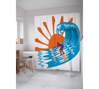 Штора (занавеска) для ванной JoyArty "Серфинг на закате" из сатена, 180х200 см с крючками, sc_30509