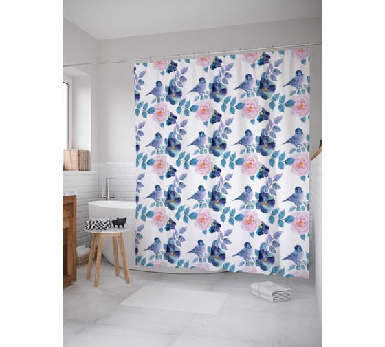 Штора (занавеска) для ванной JoyArty "Ночные цветы" из сатена, 180х200 см с крючками, sc_30400 1