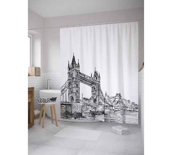 Штора (занавеска) для ванной JoyArty "Тауэрский мост" из сатена, 180х200 см с крючками, sc_31938 1