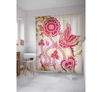 Штора (занавеска) для ванной JoyArty "Ажурные цветы и птица" из сатена, 180х200 см с крючками, sc_30517