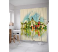 Штора (занавеска) для ванной JoyArty "Город на острове" из сатена, 180х200 см с крючками, sc_30303