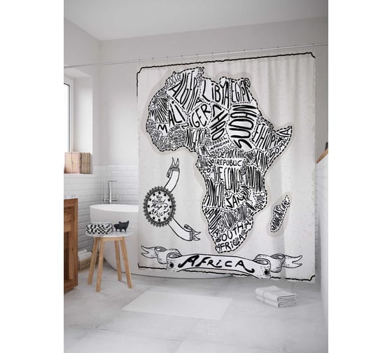 Штора (занавеска) для ванной JoyArty "Африканские регионы" из сатена, 180х200 см с крючками, sc_30435
