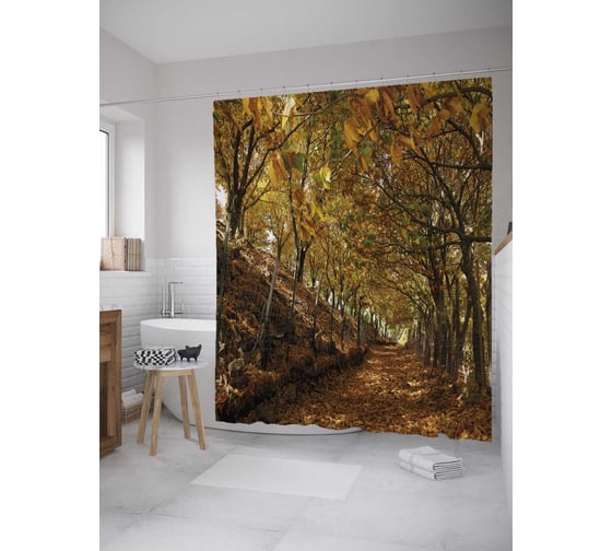 Штора (занавеска) для ванной JoyArty "Осенний лес" из сатена, 180х200 см с крючками, sc_32379 1