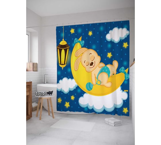 Штора (занавеска) для ванной JoyArty "Спящий кролик-малыш" из сатена, 180х200 см с крючками, sc_30402 1