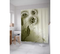 Штора (занавеска) для ванной JoyArty "Зеленые цветы" из сатена, 180х200 см с крючками, sc_30357